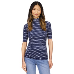 Womens Dot-Print Ruched Mock-Neck Top