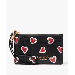 Morgan Stencil Hearts Embossed Printed Saffiano Leather Coin Card Case Wristlet