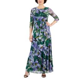 Womens 3/4-Sleeve Floral-Print Maxi Dress