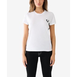 Womens Short Sleeve Side Tape Slim Crew T-shirt