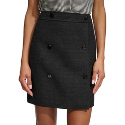 Womens Button Front Tweed Mini Skirt
