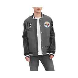 Mens Heather Gray Black Pittsburgh Steelers Gunner Full-Zip Varsity Jacket