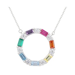 Suzy Levian Sterling Silver Cubic Zirconia Rainbow Alternating Banquette Open Circle Necklace