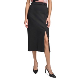 Womens Side-Slit Midi Pencil Skirt