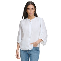 Womens Textured 3/4-Sleeve Blouse