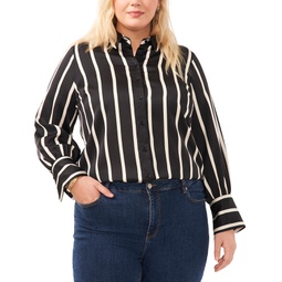 Plus Size Striped Button-Down Bell-Sleeve Shirt