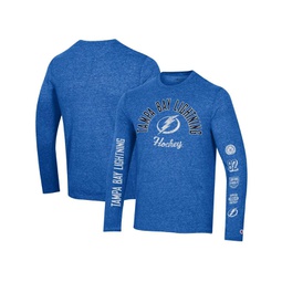Mens Heather Blue Distressed Tampa Bay Lightning Multi-Logo Tri-Blend Long Sleeve T-shirt