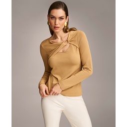 Womens Cutout Sweater With Hardware Detail