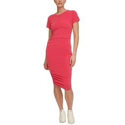 Womens Ruched Short-Sleeve Dress