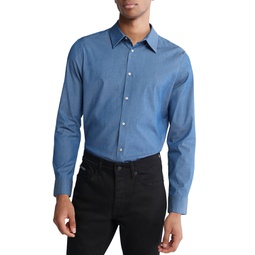 Mens Slim Fit Refined Chambray Long Sleeve Button-Front Shirt