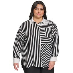 Womens Plus Size Striped Button-Front Shirt First@Macy's