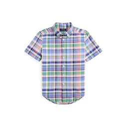Toddler and Little Boys Plaid Cotton Oxford Short Sleeve Shirt