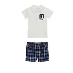 Baby Boys Short Sleeve Polo Shirt and Plaid Shorts Set