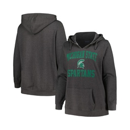 Womens Heather Charcoal Michigan State Spartans Plus Size Heart & Soul Notch Neck Pullover Hoodie