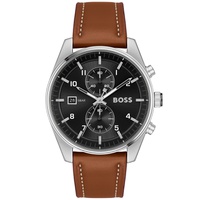 BOSS Mens Skytraveller Quartz Fashion Chrono Brown Leather Watch 44mm
