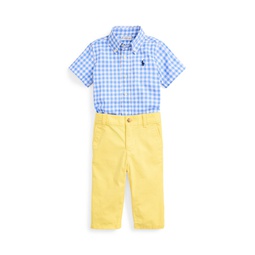 Baby Boys Cotton Shirt and Flex Abrasion Pants Set