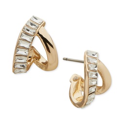 Gold-Tone Baguette Crystal Button Earrings