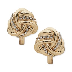 Gold-Tone Pave Knot Clip-On Button Earrings