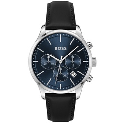 BOSS Mens Chronograph Avery Black Leather Strap Watch 42mm