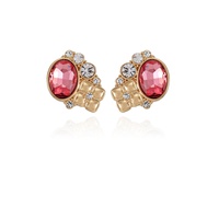 Gold-Tone Rose Glass Stone Clip On Earrings