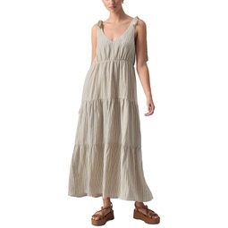 Womens Move Your Body Striped Linen-Blend Maxi Dress
