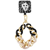 Womens Black and Ivory Acetate with Gold-Tone Alloy Chain Link Wrist Strap designed for Smart Phones