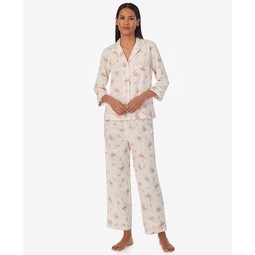 Womens 2-Pc. 3/4-Sleeve Printed Pajamas Set
