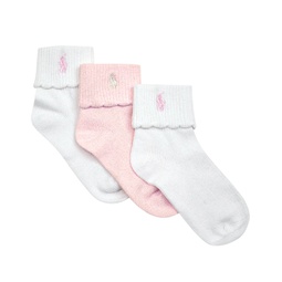 Polo Little Girls Scalloped Turncuff Three-Pack Socks