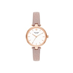 Womens Holland Three-Hand Rose Gold-Tone Glitter Leather Watch 34mm