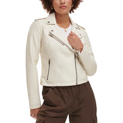 Womens Classic Faux Leather Asymmetrical Moto Jacket