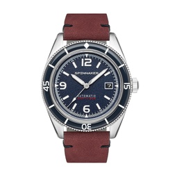 Mens Fleuss Automatic Red Genuine Leather Strap Watch 43mm
