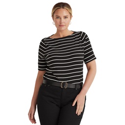 Plus Size Striped Cotton Boatneck T-Shirt