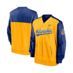 Mens Royal Gold Milwaukee Brewers Cooperstown Collection V-Neck Pullover