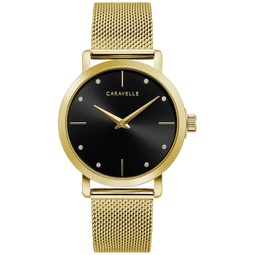 Womens Crystal Accent Gold Tone Stainless Steel Mesh Bracelet Watch 36mm
