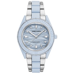 Womens Silver-Tone and Light Blue Solar Ocean Work Plastic Bracelet Watch 38.5mm