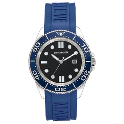 Mens Blue Silicone Strap Embossed with Steve Madden Logo Watch 44X50mm