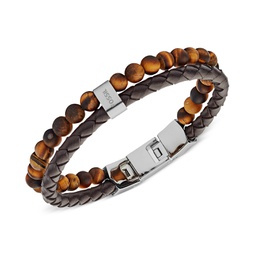 Mens Tigers Eye and Brown Leather Bracelet