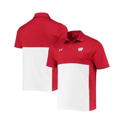Mens Red White Wisconsin Badgers 2022 Blocked Coaches Performance Polo Shirt