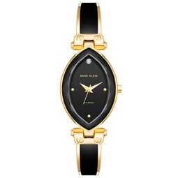 Womens Three-Hand Quartz Gold-Tone Alloy with Black Enamel Bracelet Watch 24mm