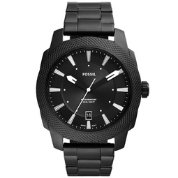 Mens Machine Quartz Black Stainless Steel Bracelet Watch 49mm