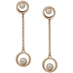 Gold-Tone Imitation Pearl & Chain Circle Drop Earrings