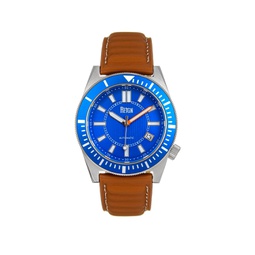 Men Francis Leather Watch - Brown/Blue 42mm