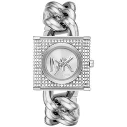 Womens MK Chain Lock Quartz Three-Hand Silver-Tone Stainless Steel Watch 25mm