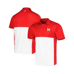 Mens Red White Maryland Terrapins Green Blocked Polo Shirt Performance Polo Shirt