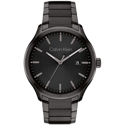 Mens 3H Quartz Black Stainless Steel Bracelet Watch 43mm
