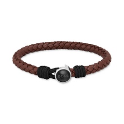 BOSS Mens Thad Classic Brown Leather Braided Bracelet