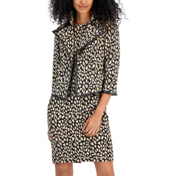 Womens Printed Wide-Collar Faux-Leather-Trimmed Kissing Blazer