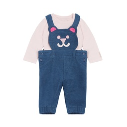 Baby Girls Bodysuit and Knit Denim Bear Overall 2 Piece Set