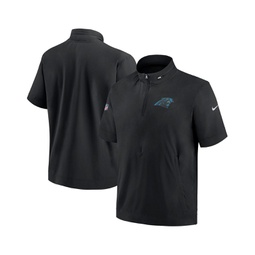 Mens Black Carolina Panthers Sideline Coach Short Sleeve Hoodie Quarter-Zip Jacket