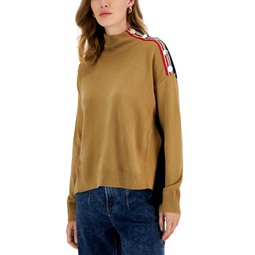 Womens Colorblocked Mock-Neck Sweater